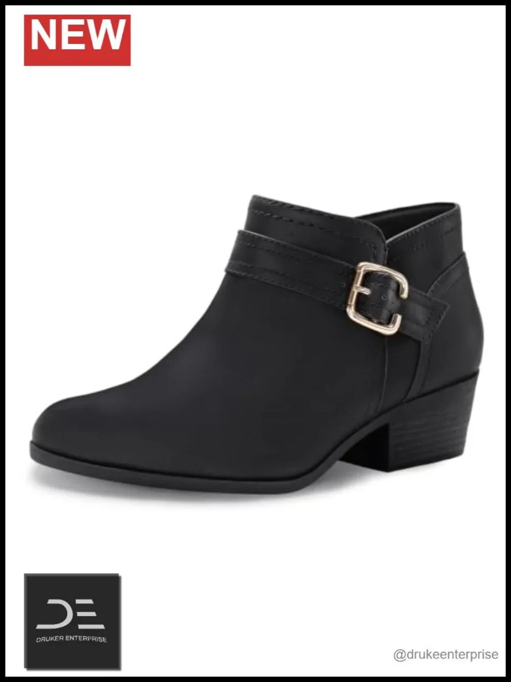 Women's Chunky Low Heel Ankle Boots Pointed Toe PU Zipper Slip On